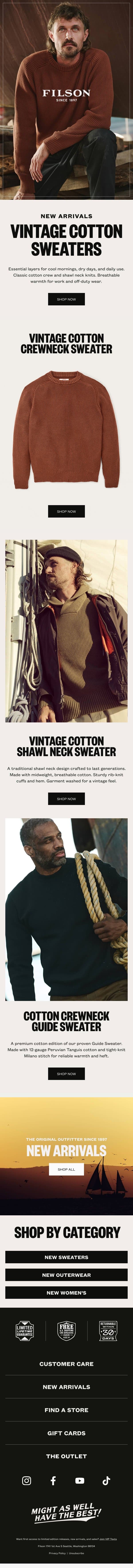 New Arrivals: Vintage Cotton Sweaters email from Filson screenshot