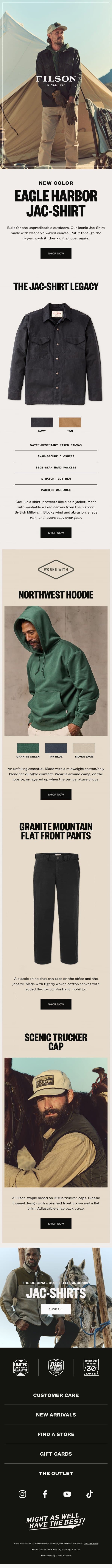 Eagle Harbor Jac-Shirt: Cut Like a Shirt, Protects Like a Rain Jacket email from Filson screenshot