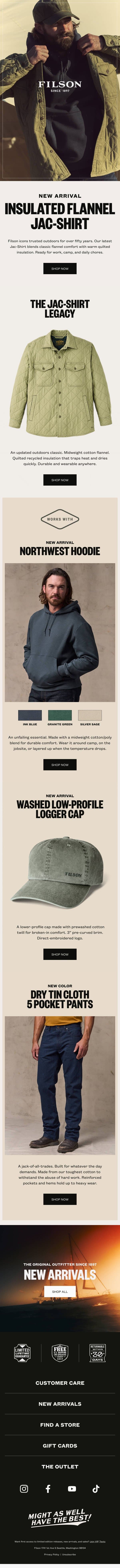 New Jac-Shirt: Warm Flannel & Quilted Insulation email from Filson screenshot
