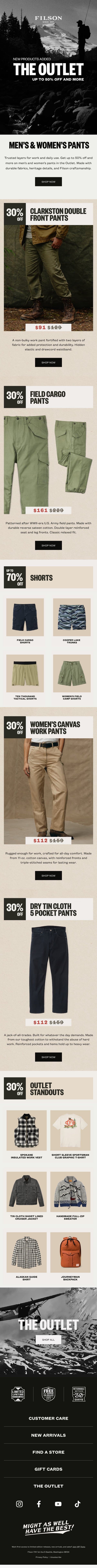 The Outlet: Save Big on Classic Pants email from Filson screenshot