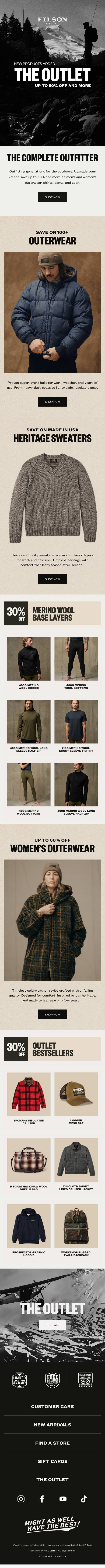 The Outlet: The Complete Outfitter email from Filson screenshot
