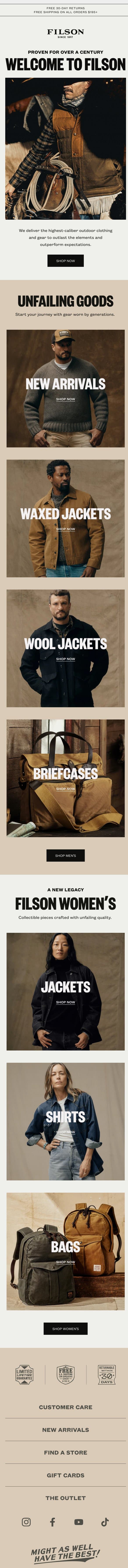 Welcome to Filson email from Filson screenshot