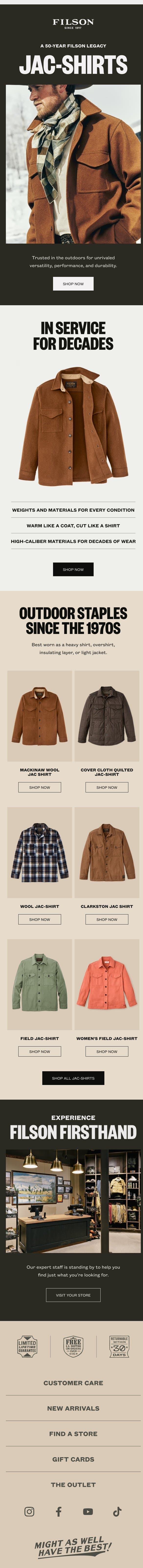 Purpose Built Jac-Shirts email from Filson screenshot