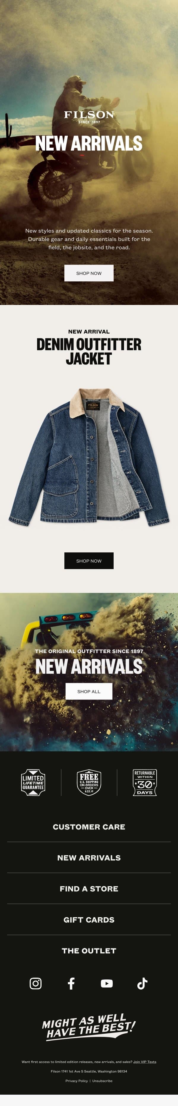 Just Landed: New Styles and Updated Classics email from Filson screenshot