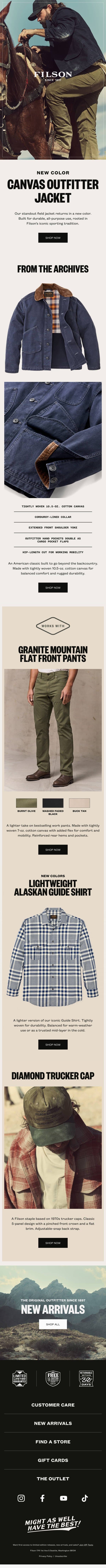 Canvas Outfitter Jacket New Color email from Filson screenshot