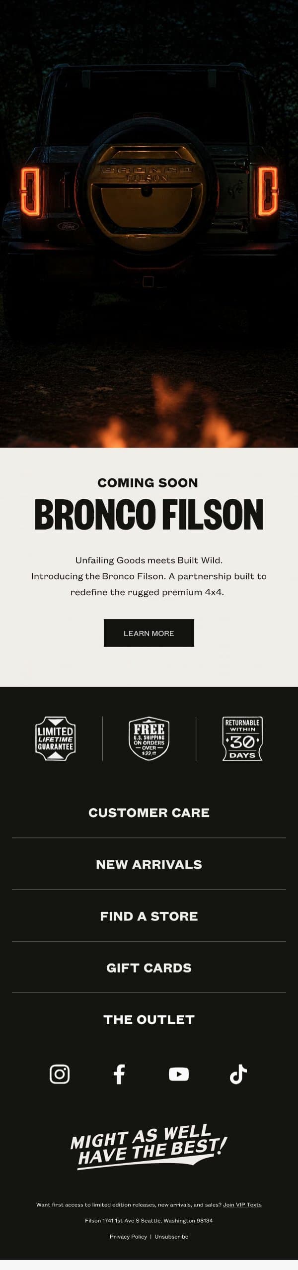 Introducing Bronco Filson email from Filson screenshot