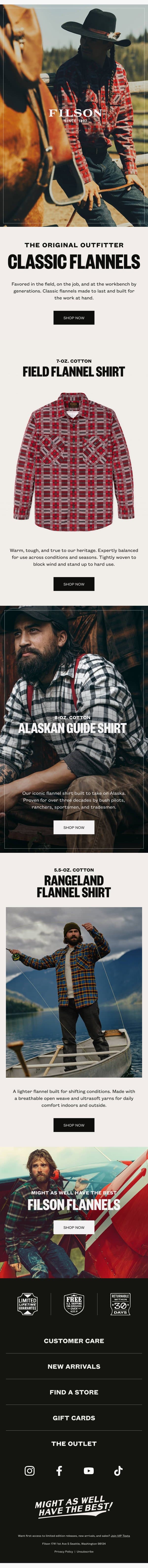 Classic Flannels: Built for the Work at Hand email from Filson screenshot