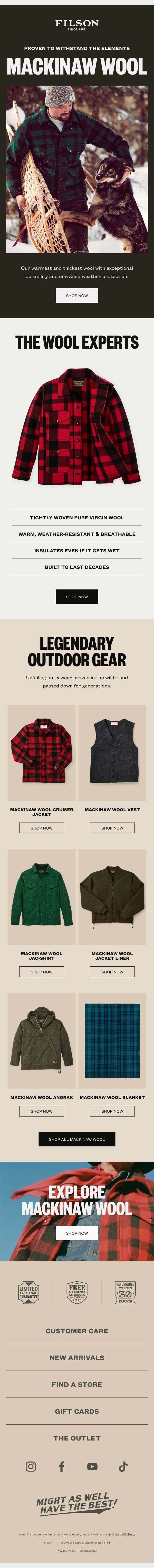 The Wool Experts email from Filson screenshot