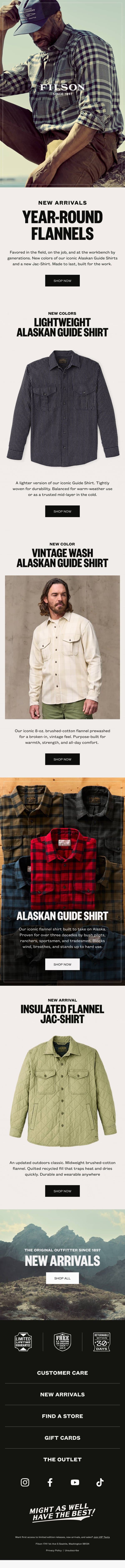 New Arrivals: Year-Round Flannels email from Filson screenshot