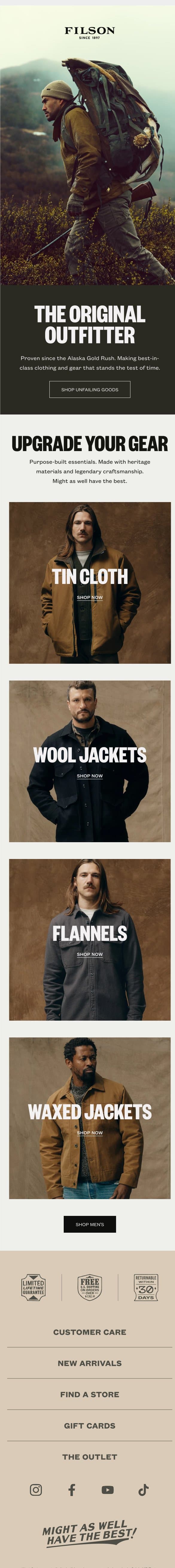 These Unfailing Goods Last a Lifetime email from Filson screenshot