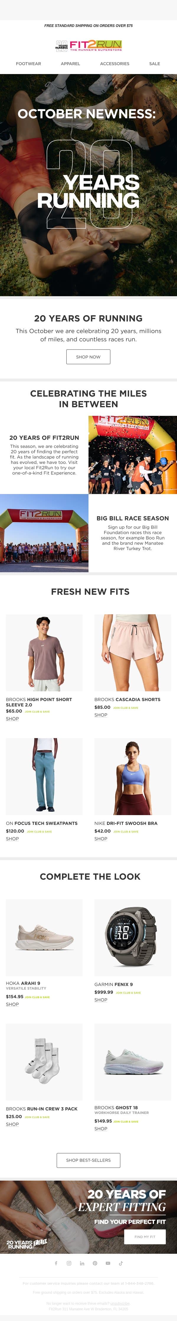 October Newness email from Fit2Run screenshot