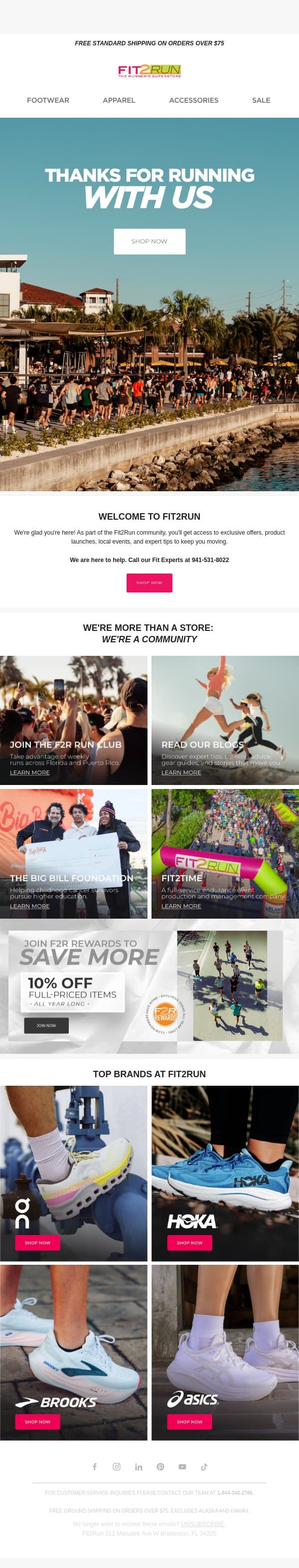 Thank You for Joining the Fit2Run Family email from Fit2Run screenshot
