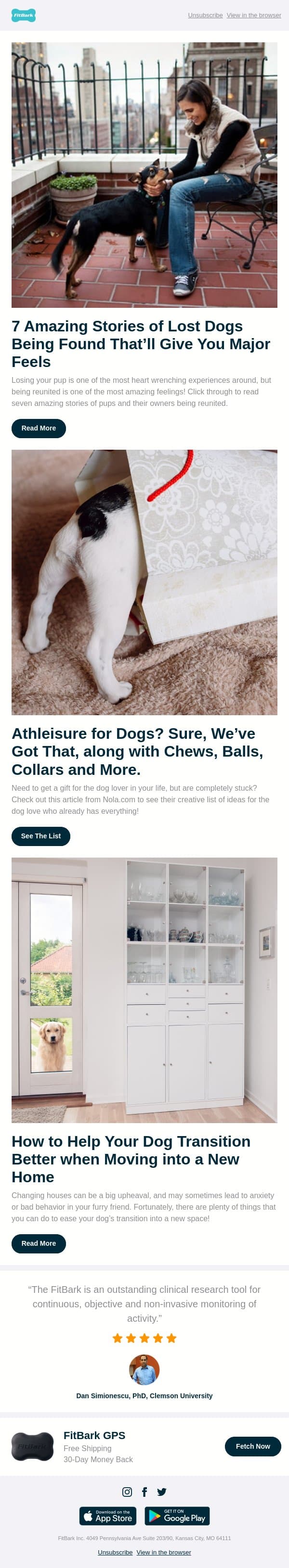 7 Amazing Stories Of Lost Dogs Being Found email from FitBark screenshot
