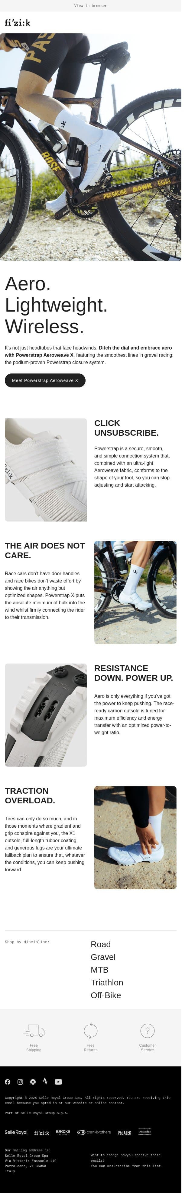 Ready for full wireless gravel? email from Fizik screenshot