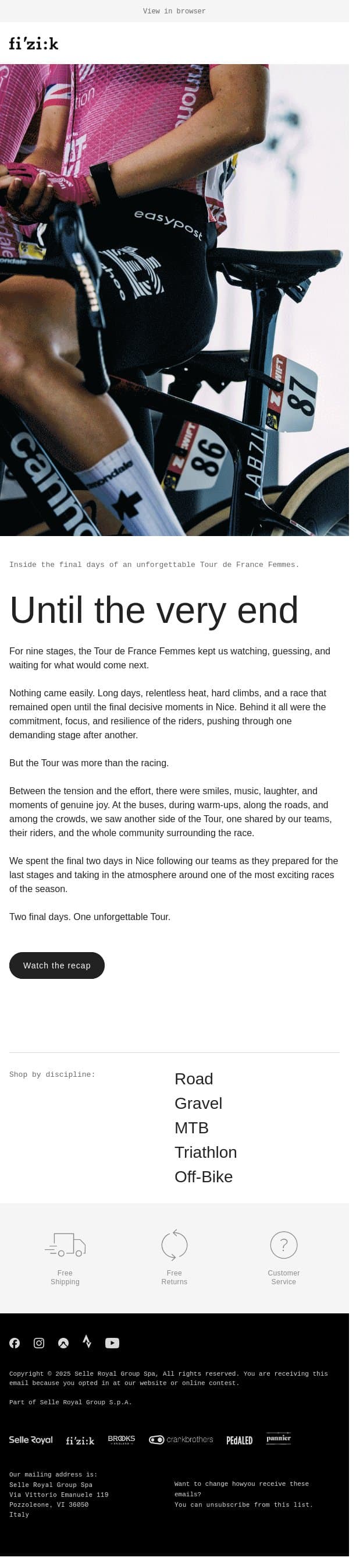 Until the very end email from Fizik screenshot