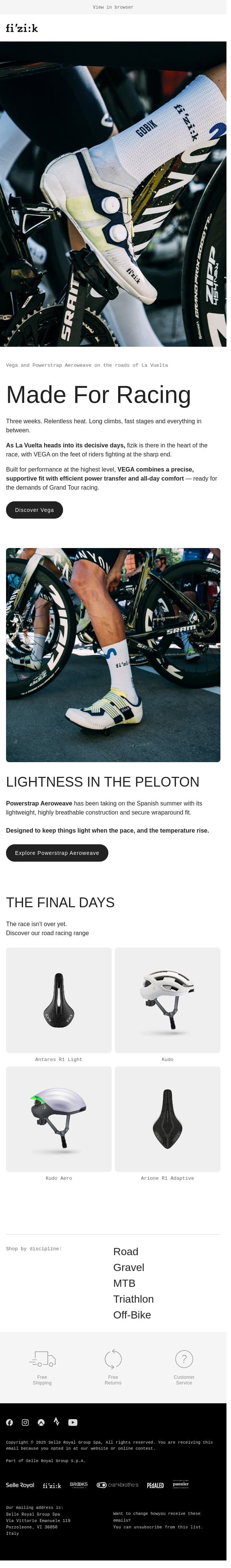 Three weeks in the heat email from Fizik screenshot