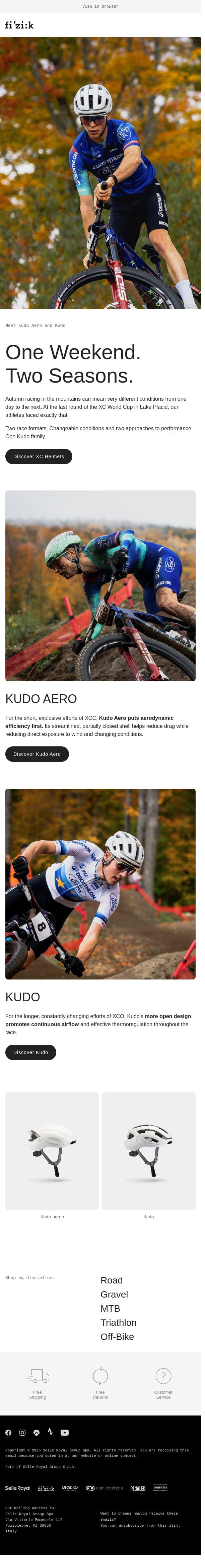 Two helmets. One race weekend email from Fizik screenshot