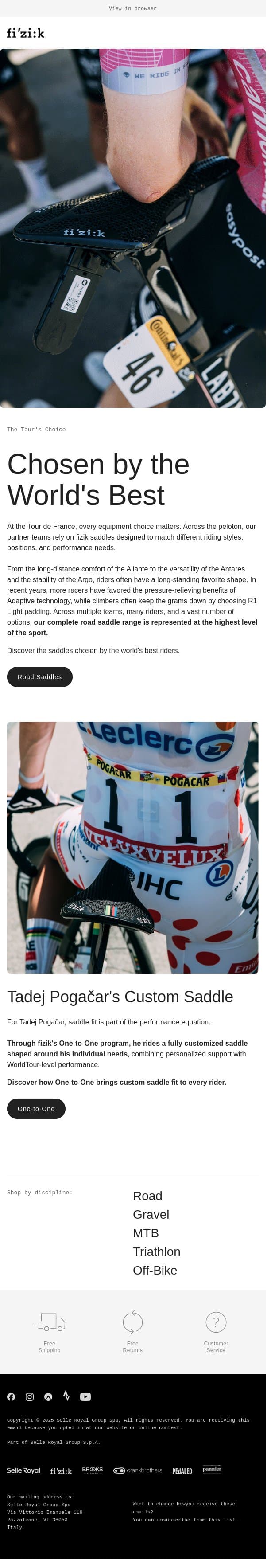 The Tour's Choice email from Fizik screenshot