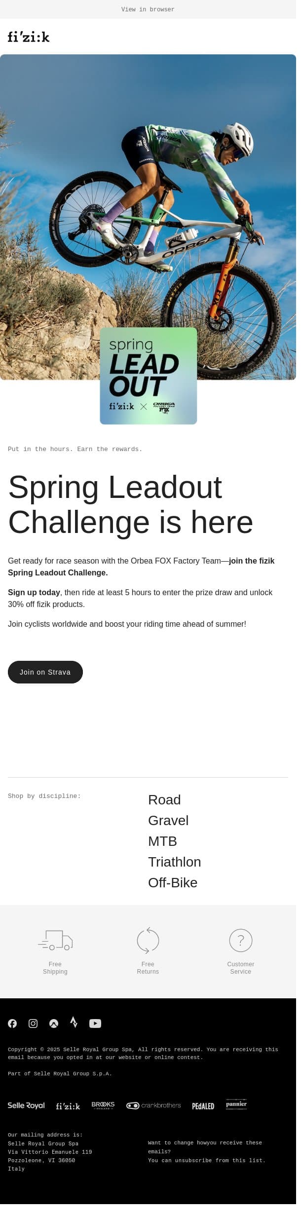 Sign up for the fizik Strava Challenge email from Fizik screenshot