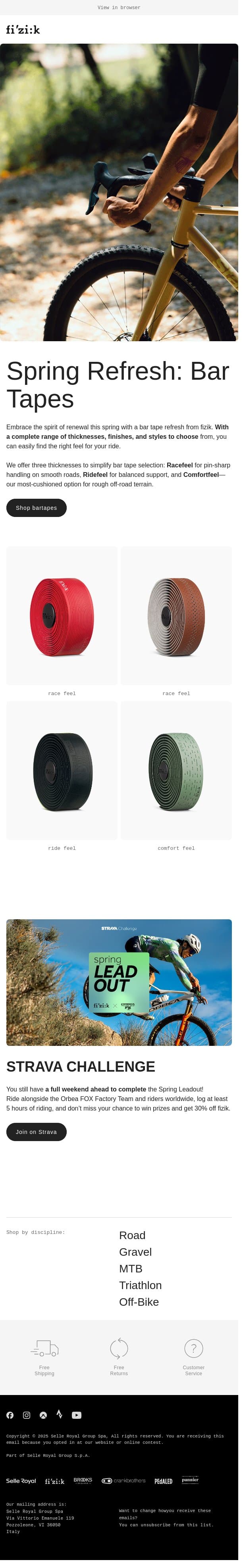 New Season. New Bar Tapes. email from Fizik screenshot