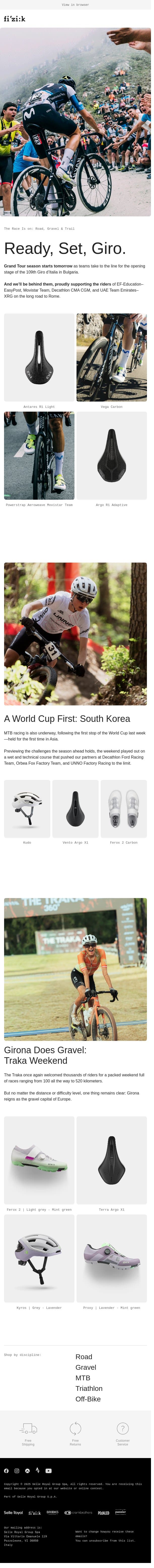 The Race Is on: Road, Gravel & Trail email from Fizik screenshot