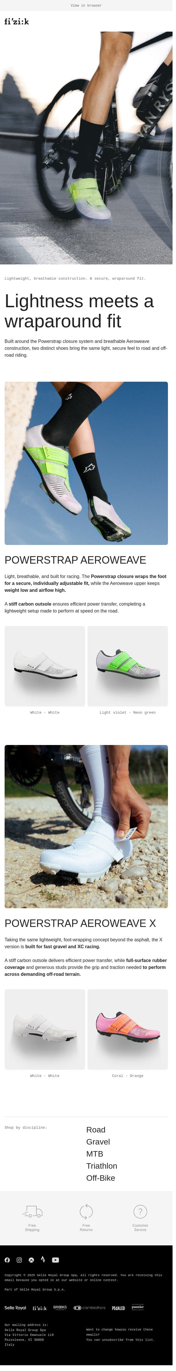 Powerstrap Aeroweave, on and off the road email from Fizik screenshot