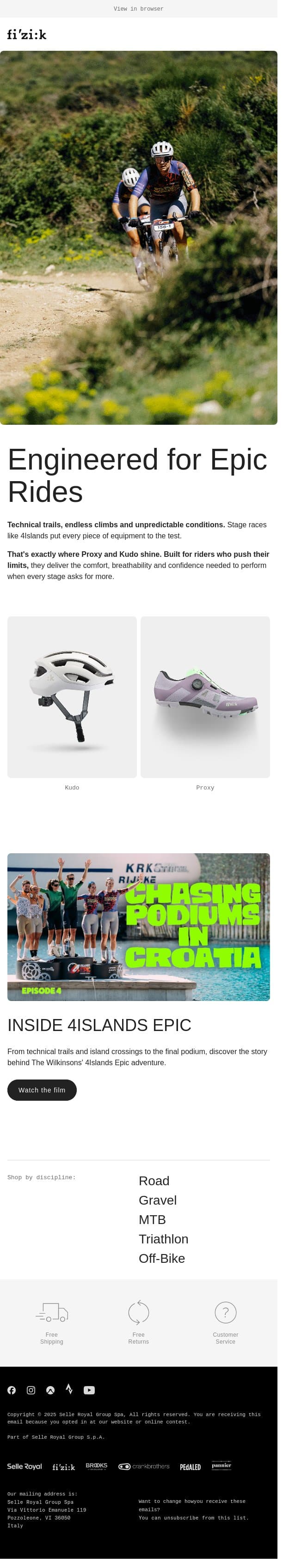 Engineered for Epic Rides email from Fizik screenshot