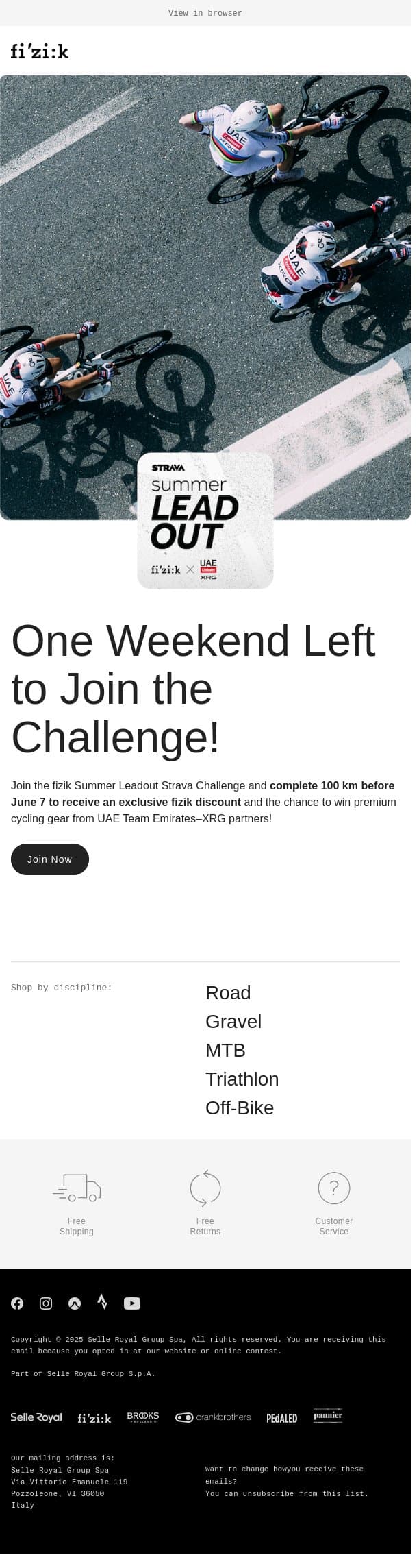 Last days to join the Strava Challenge email from Fizik screenshot
