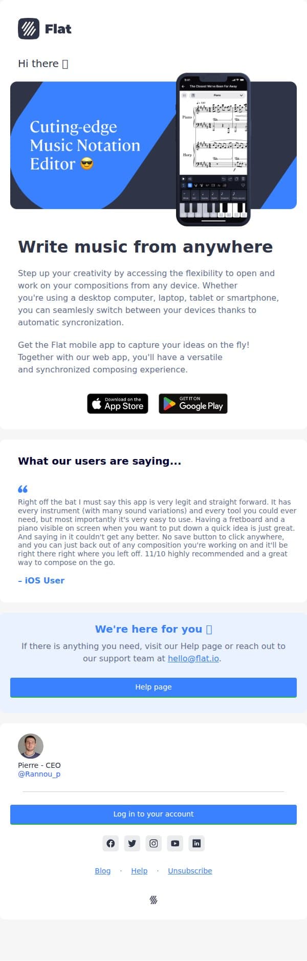 On-the-go music composing email from Flatio screenshot
