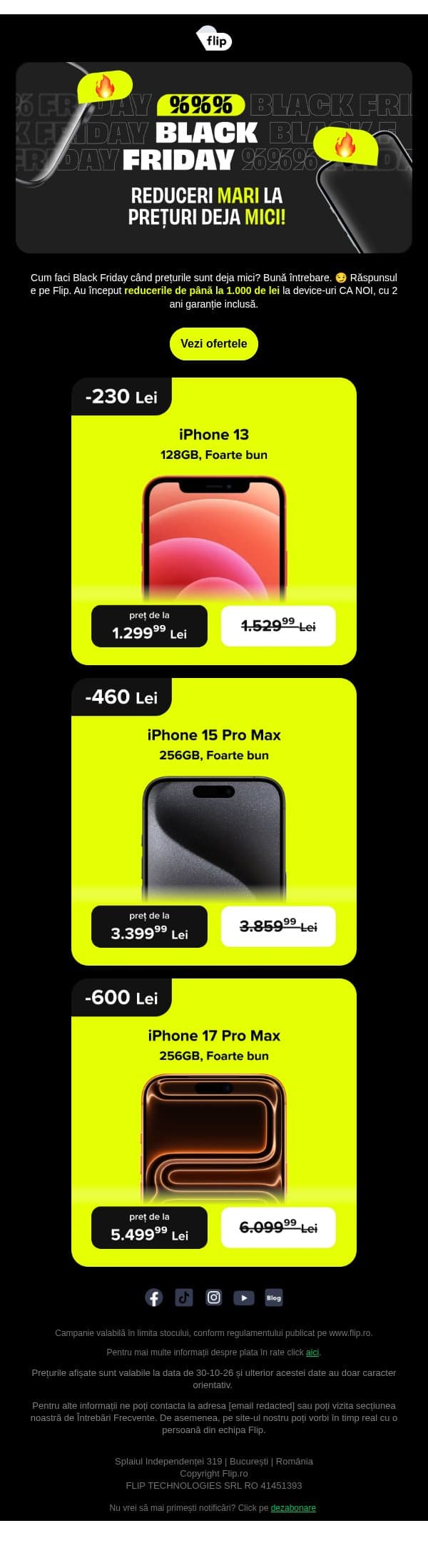 🖤 A început Black Friday cu reduceri de până la 1.000 de lei! email from Flip screenshot