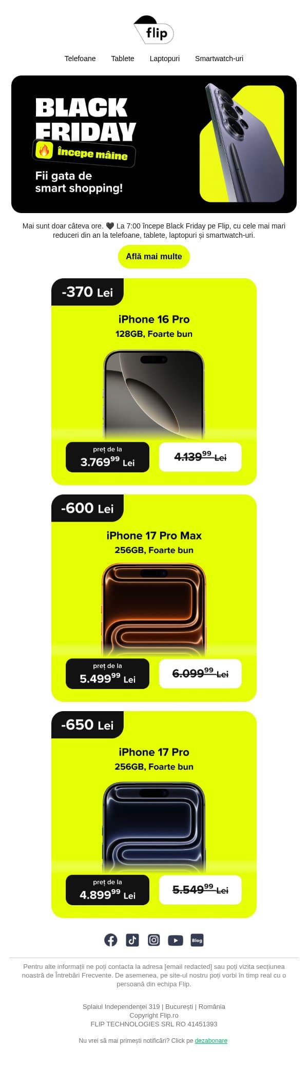 🚀 Tic-tac! Black Friday pe Flip începe în câteva ore! email from Flip screenshot