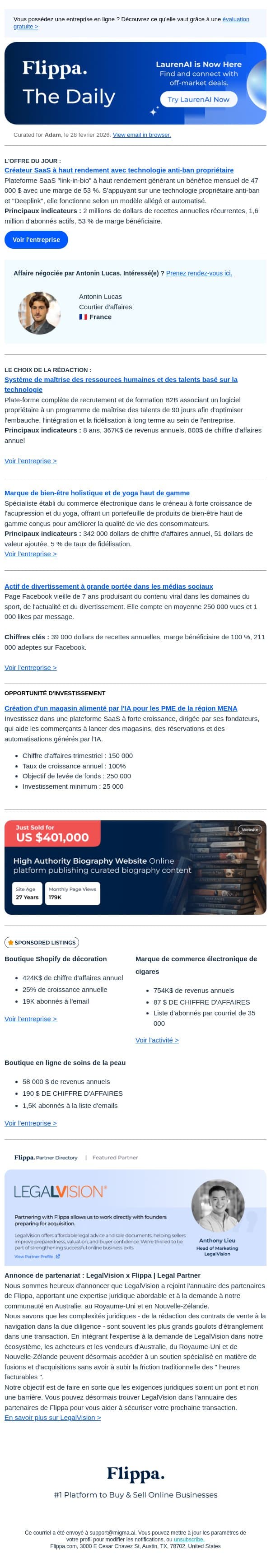 Proprietart Anti-Ban Tech SaaS + plus email from Flippa screenshot