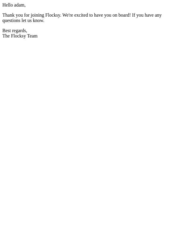 Welcome to Flocksy! email from Flocksy screenshot