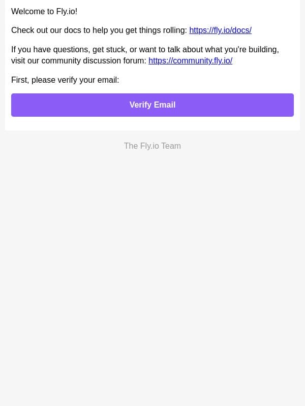 Activate your Fly.io account email from Fly.io screenshot