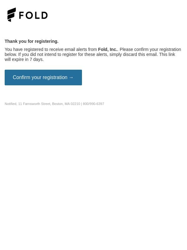 Please confirm your email alert subscriptions for Fold, Inc. email from Fold screenshot