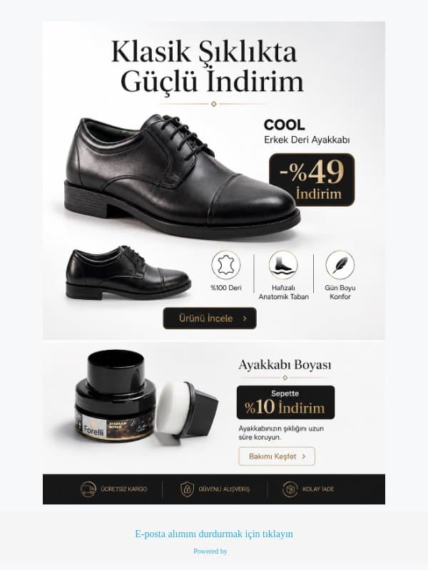 Erkek Kundura Şıklığını Tamamlayan Bakım Fırsatı | FORELLİ email from Forelli screenshot