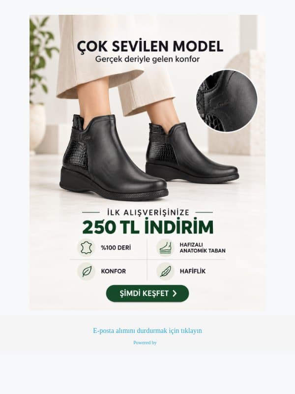Çok sevilen Sude Bot | İlk alışverişinize 250 TL indirim email from Forelli screenshot