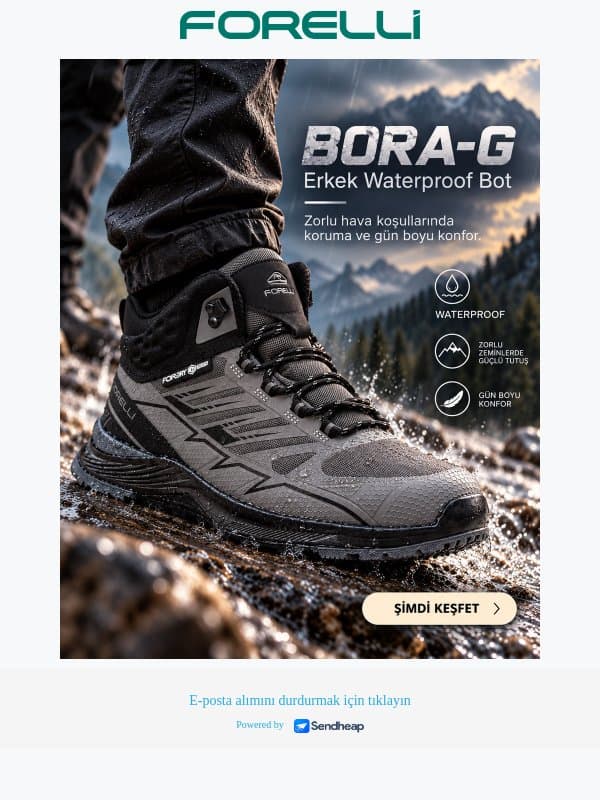 Yağmura Hazır Adımlar: BORA-G Waterproof Bot | FORELLİ email from Forelli screenshot