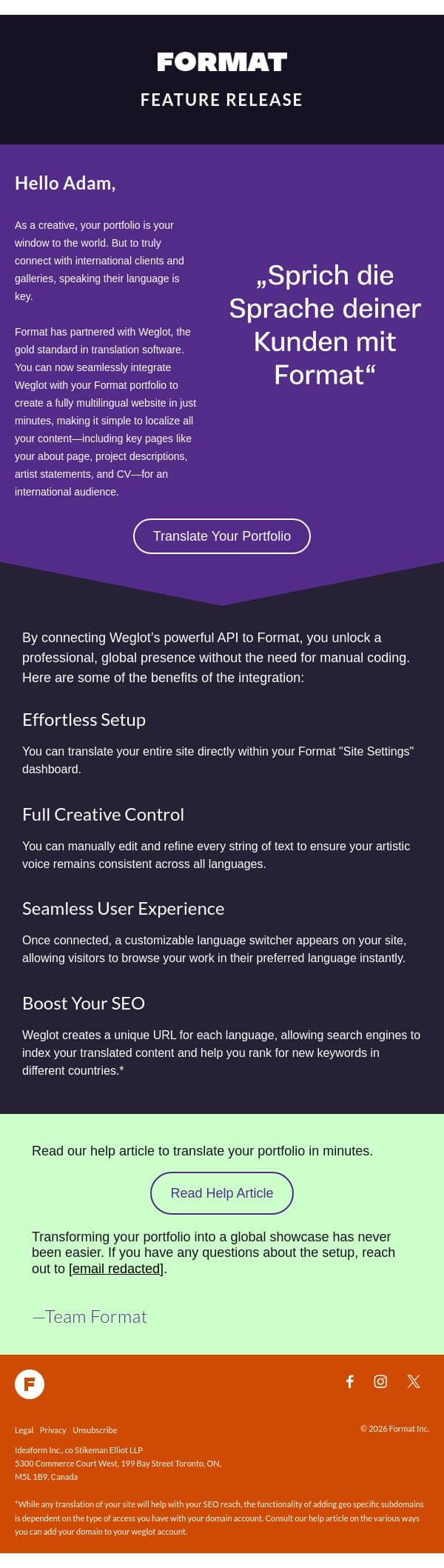 New Features Designed for Your Vision! email from Format screenshot