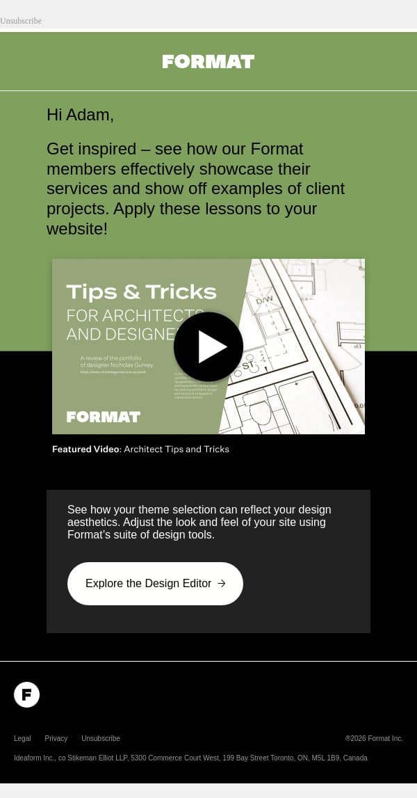 Get Inspired by a Great Member Portfolio email from Format screenshot