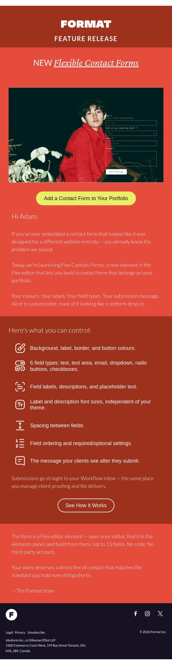 Your contact form should look like it belongs on your portfolio. Now it does. email from Format screenshot
