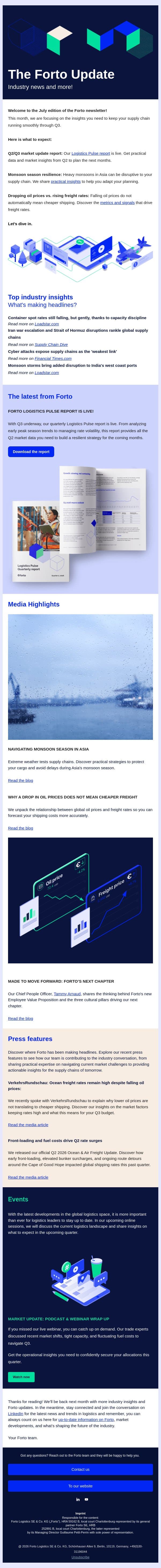 Keep Q3 moving: market report, monsoon prep, and rate signals email from Forto screenshot