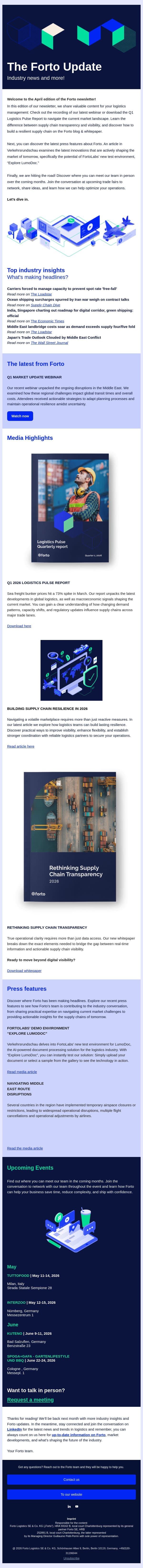 +73% on bunker costs & other news - Forto Newsletter email from Forto screenshot