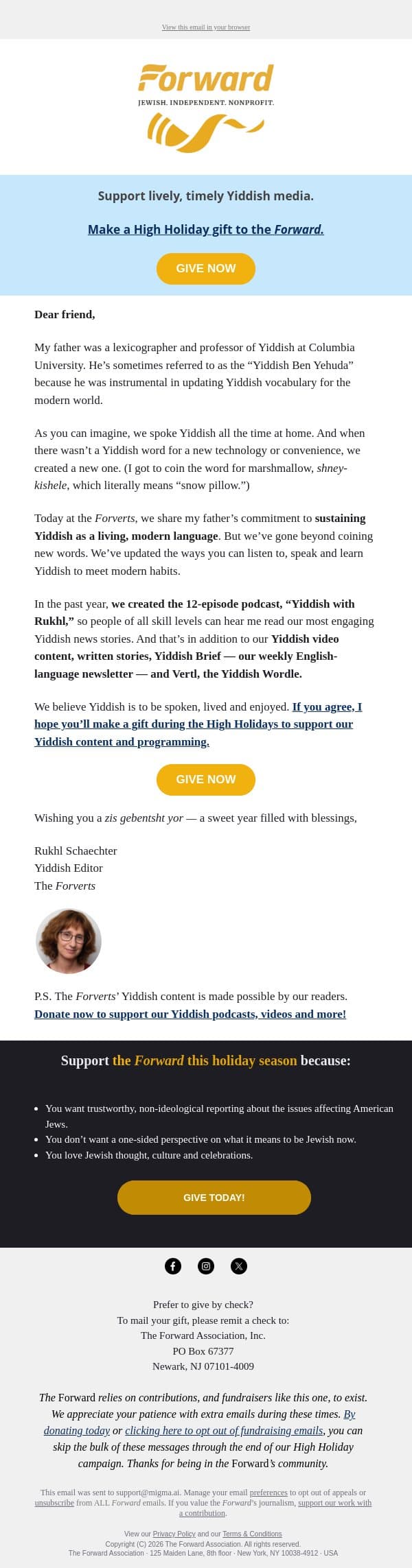 Support more Yiddish in 5787 email from Forward screenshot