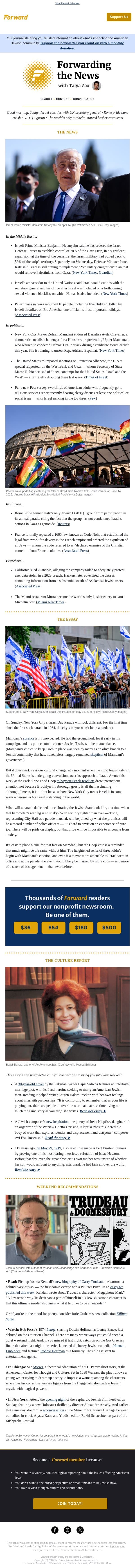 Netanyahu demands expansion of control in Gaza + Mamdani endorses candidate who didn’t denounce Oct. 7 email from Forward screenshot