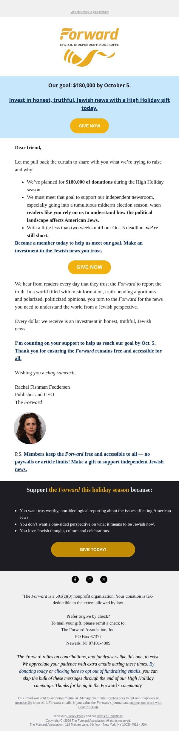 Why I'm asking for your support email from Forward screenshot