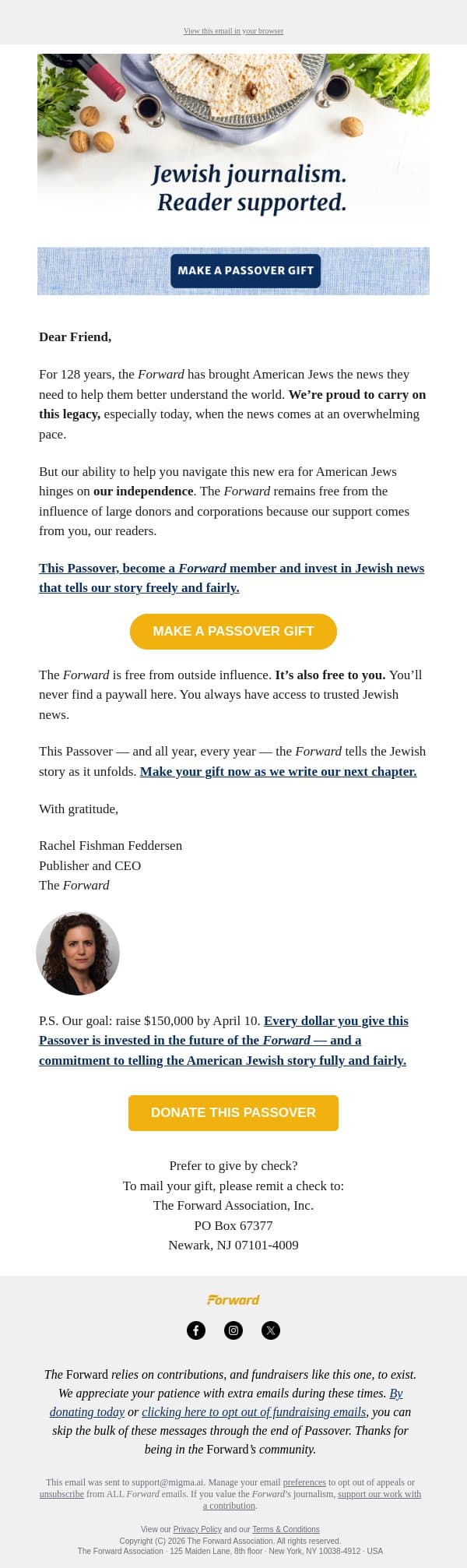 Don't wait — give while it matters most email from Forward screenshot