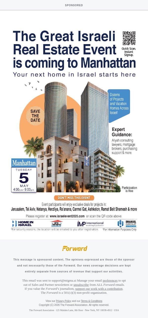 [Sponsored] Find out what's really happening in Israeli real estate [Sponsored by IMP International] email from Forward screenshot