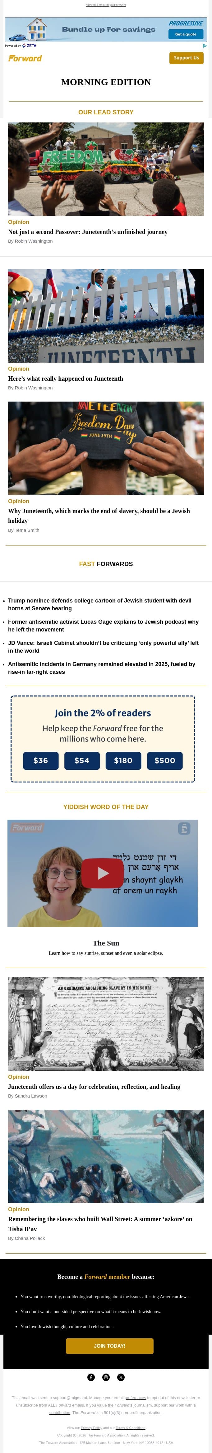 Perspectives: Why Juneteenth should be a Jewish holiday, and what it’s really about email from Forward screenshot