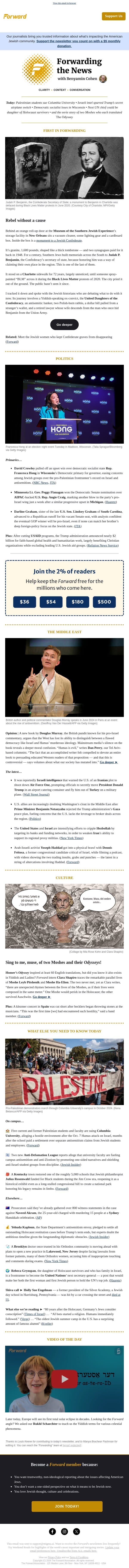 The strange afterlife of a Jewish Confederate monument email from Forward screenshot